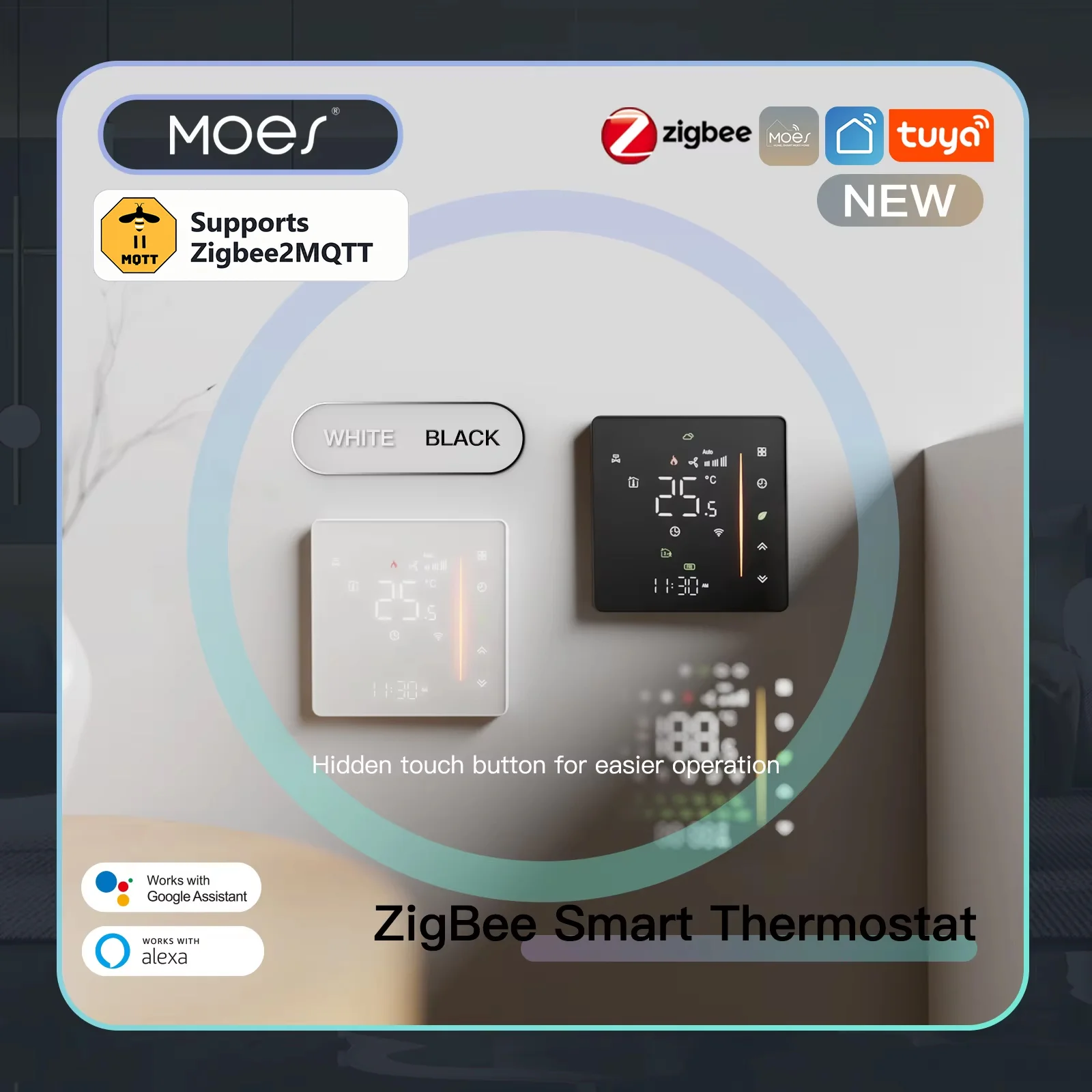 MOES Zigbee2MQTT Thermostat Room Temperature Controller of Water/Electric Floor Heating Gas Boiler Humidity Tuya Alexa 5A16A