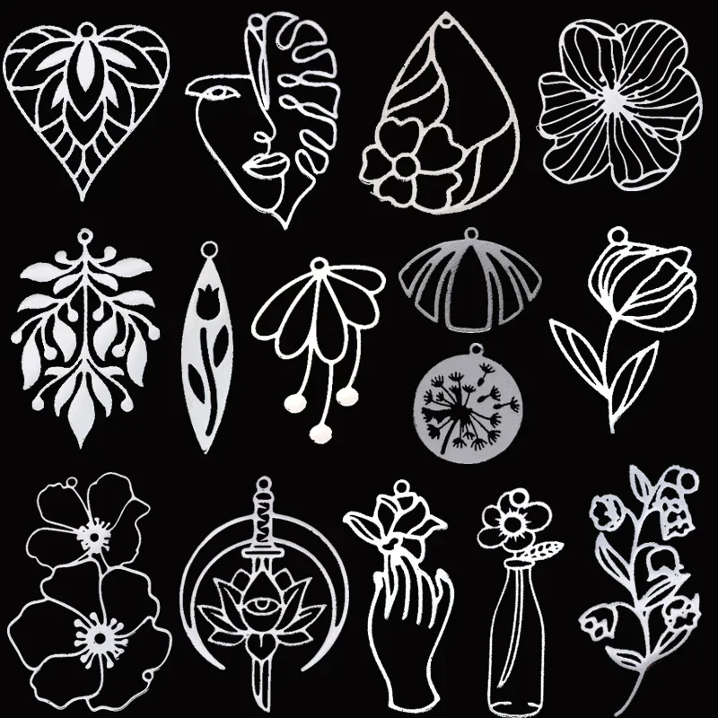 3 szt. Linia artystyczna ze stali nierdzewnej kwiat diy Vintage frędzle kolczyki Craft wisiorek Charms do tworzenia biżuterii akcesoria naszyjnikowe — zdjęcie 2