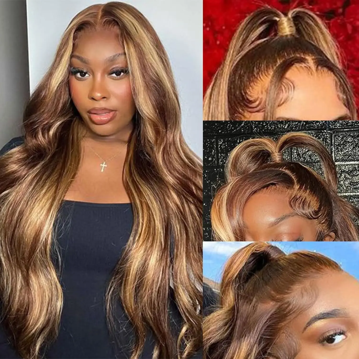 Highlight Brown 13x6 HD Lace Front Wig Body Wave Hair P4/27 Ombre Color 7x5 Glueless Human Hair Lace Frontal Wigs 250% Density