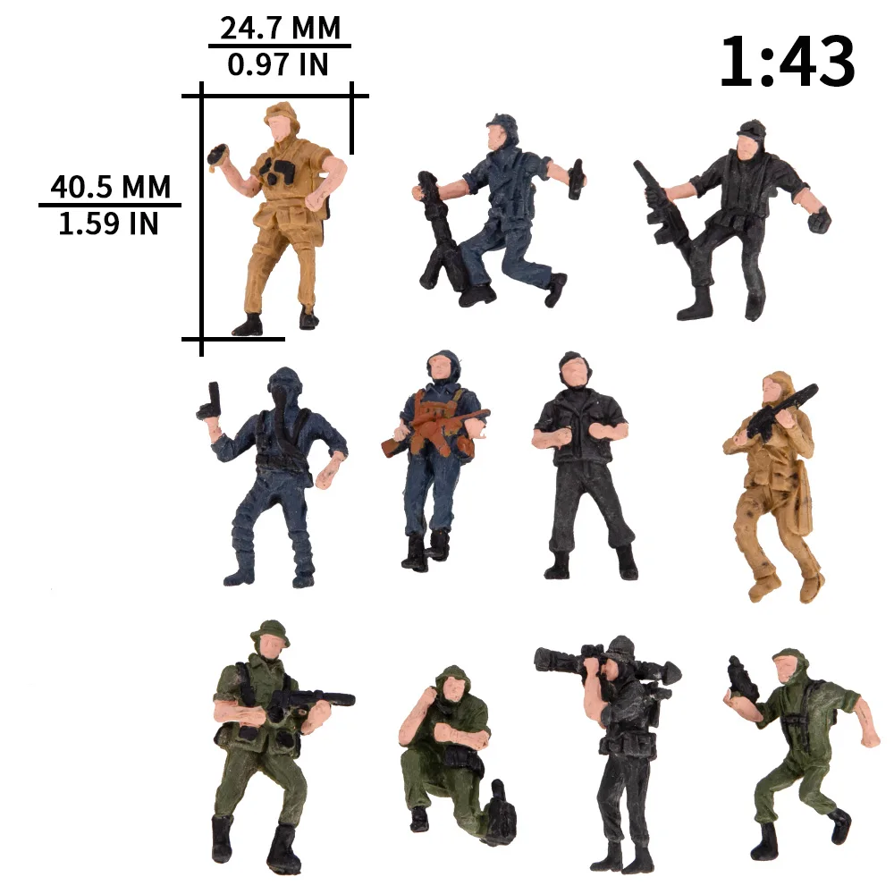 11pcs/set 1:43 Ho Scale Miniature Figures Model Military Scenery Soldier People Toys Diy Model Making Materials for Diorama Gift