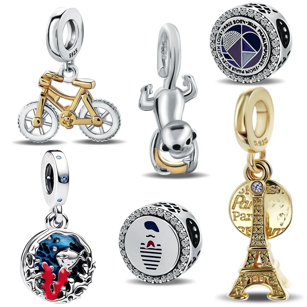 AliExpress UK 925 Sterling Silver 2024 Two-tone Spinning Wheels Bicycle Dangle Charm For Original 925 Bracelet