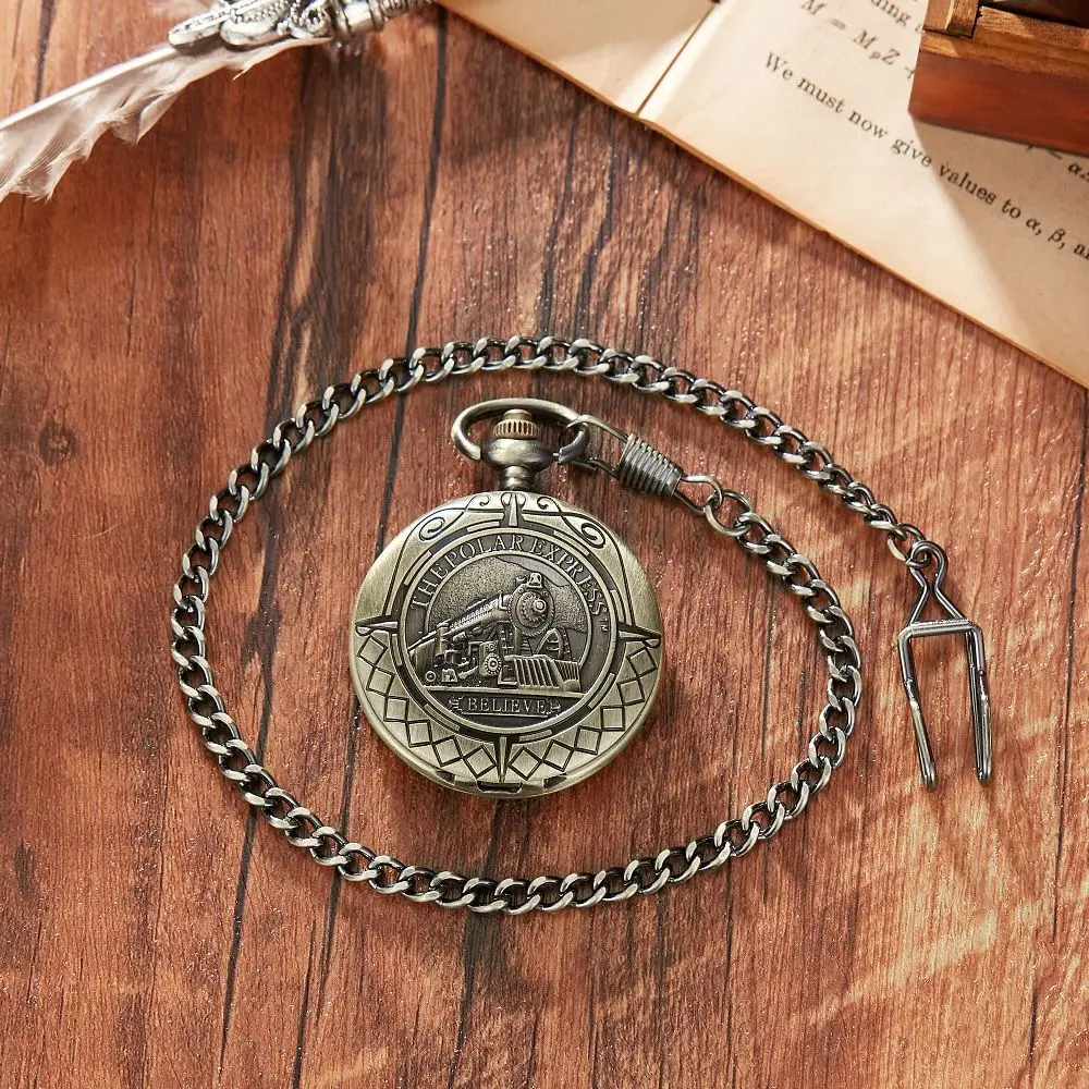 Top Vintage Retro Mechanical Pocket Watch The Polar Express Design Numerals Hollow Skeleton Mens Mechanical Pocket Watch Chain