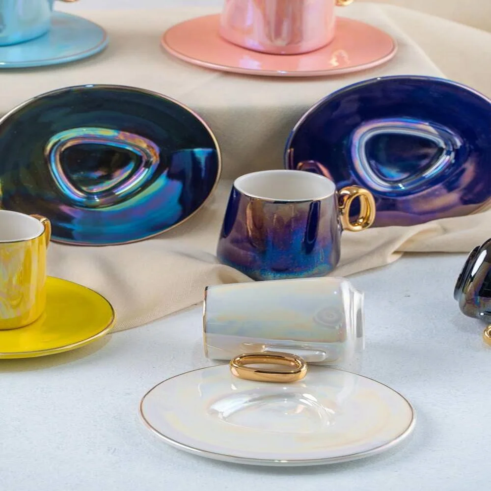 Conjunto De Copo De Café Turco, Cor Ouro Detalhada Lux Cup Set Copos Porcelian Conjunto De Café Grego Árabe Espresso Latte Caneca