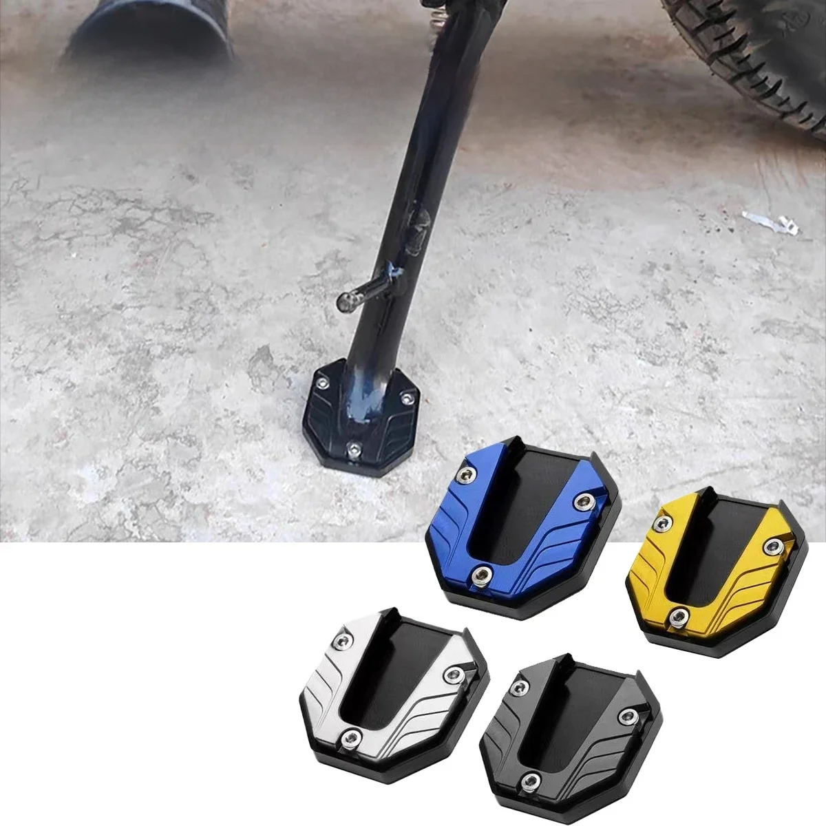AliExpress 1x Motorcycle Side Stand Cover Aluminum Alloy Motorcycle Stands Pad Universal Bicycle Foot Extension Kickstand Accessories balck