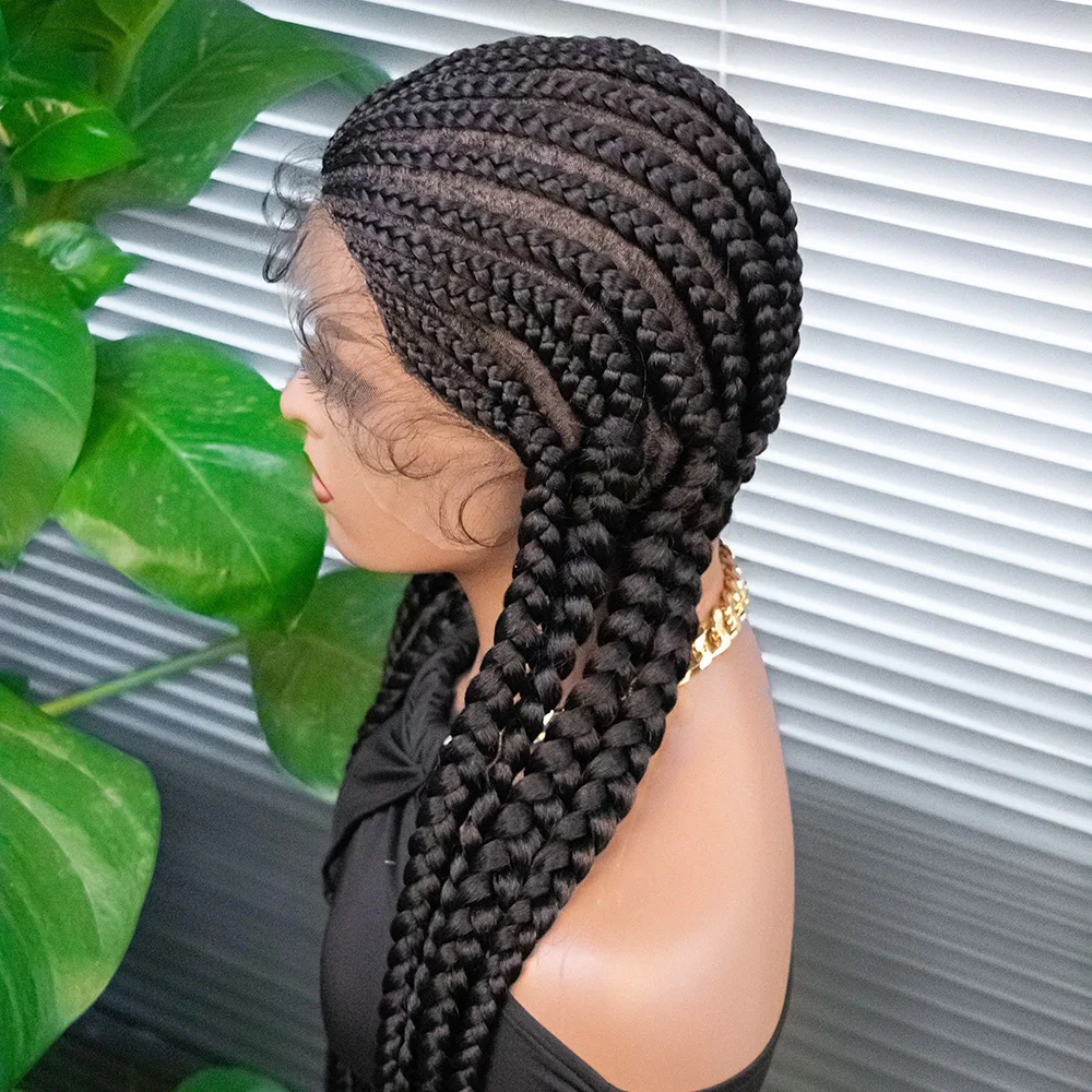 36 Zoll Cornrow geflochtene Perücken synthetische volle Spitze geflochtene Spitze Perücken mit Baby Haar Spitze frontale Flechthaar für schwarze Frauen