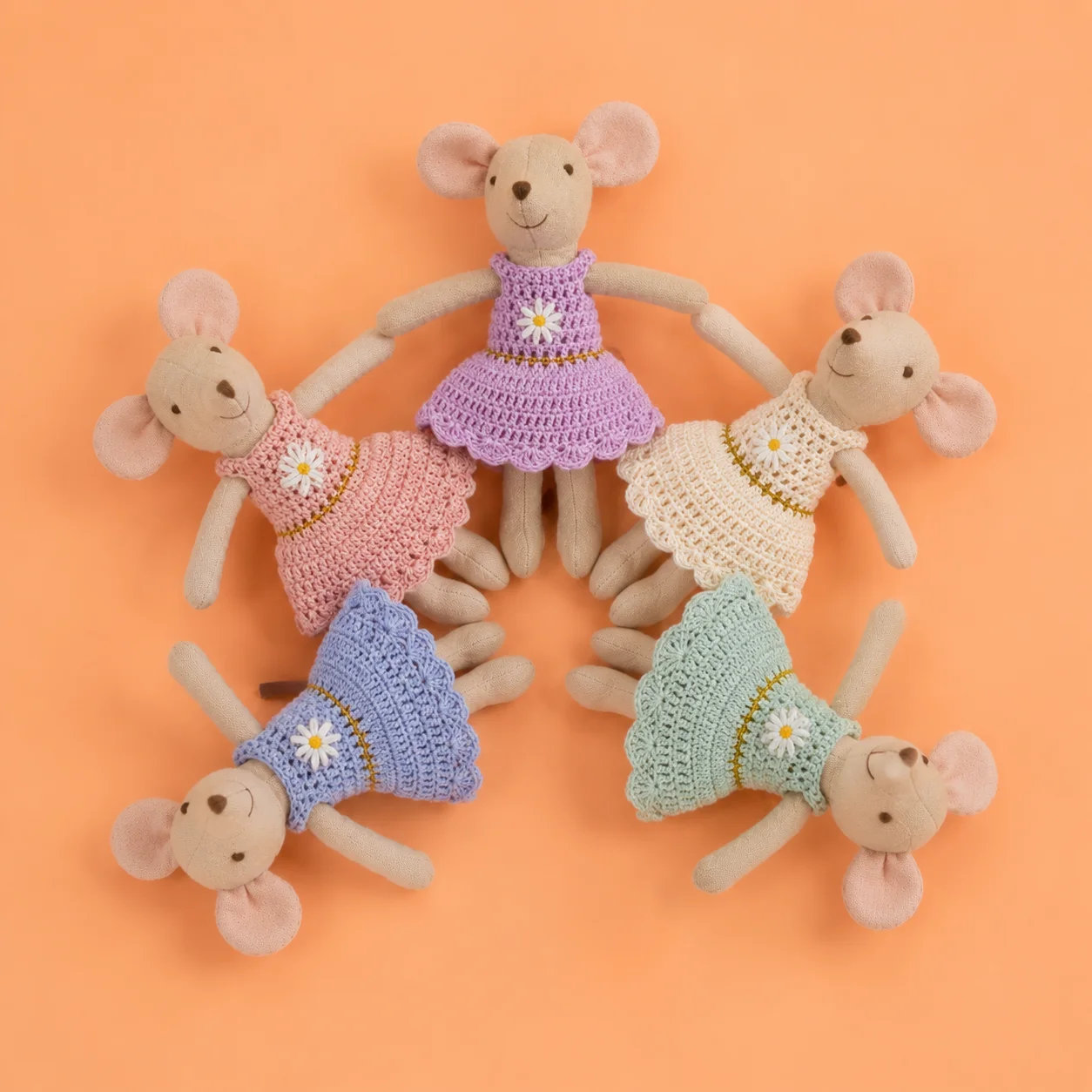 Nordic Handmade Mouse Family Doll Crochet Dress Soft Linen Mouse Toy Cute Nursery Decoration Kids Pretend Play Gift