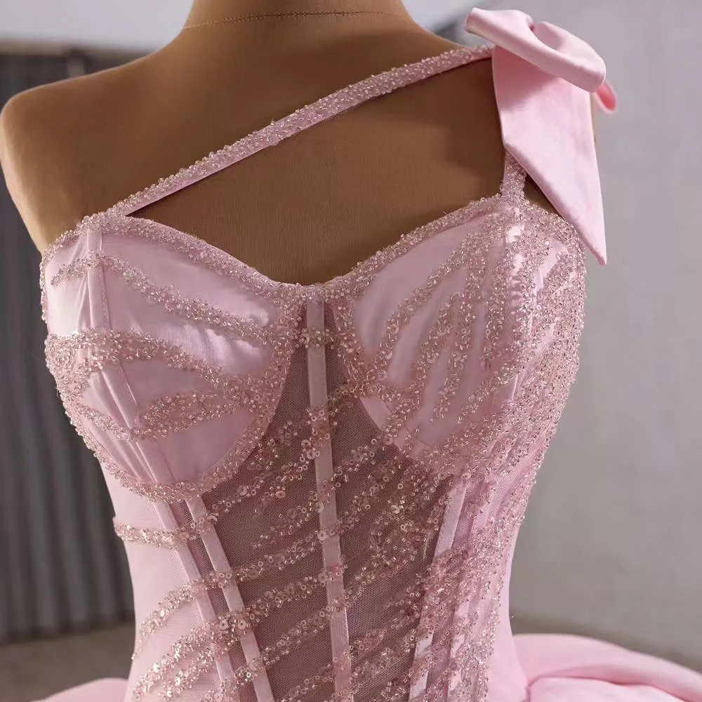 

2026 Luxury Quinceañera Spaghetti Straps Lace Up Back Sequins Pink Long Evening Prom Dress For Special Occasions