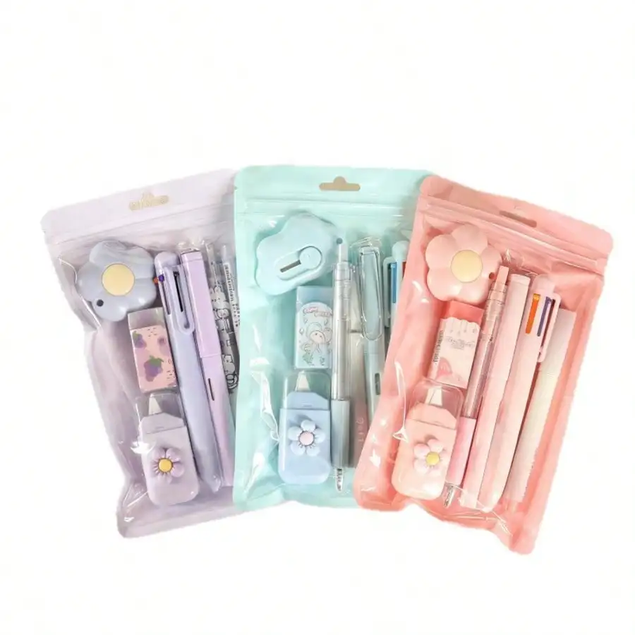 Kawaii School Supplies, Cute Stationery Combo for Students, Gel Pen Eraser Correction Tape Utility Pouch, Back to School Writing Supplies Kit