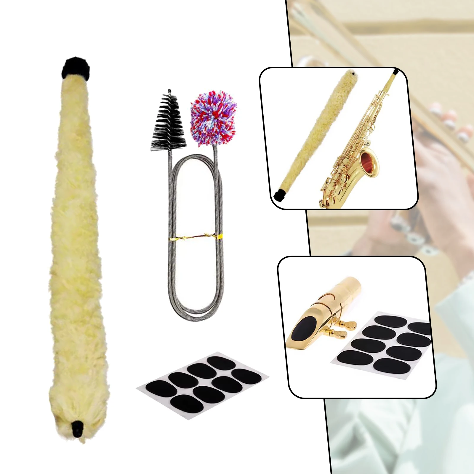 Saxofoonreinigingsset Siliconen mondstukpads Borstelreinigingsgereedschap Sax Cleaner Onderhoudsset voor houtblazers