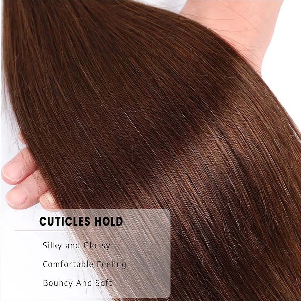 شعر بشري مفرود 1 3 حزمة بني # 4 وصلات شعر بشري بكر غير معالج بلون الشوكولاتة، لحمة مزدوجة للنساء