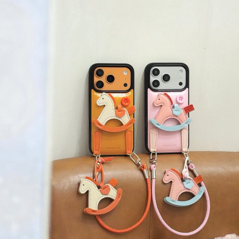 

Cute creative leather 3D Trojan phone case for 17 16 ProMax 14 15 Pro protective case fashion new shockproof fundas with charm