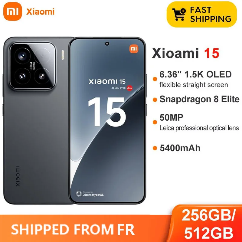 Xiaomi 15 256 Go/512 Go ROM Écran OLED 6,36 pouces 1,5k Snapdragon 8 Elite Appareil photo 50MP+32MP Batterie 90W 5400mAh avec chargeur