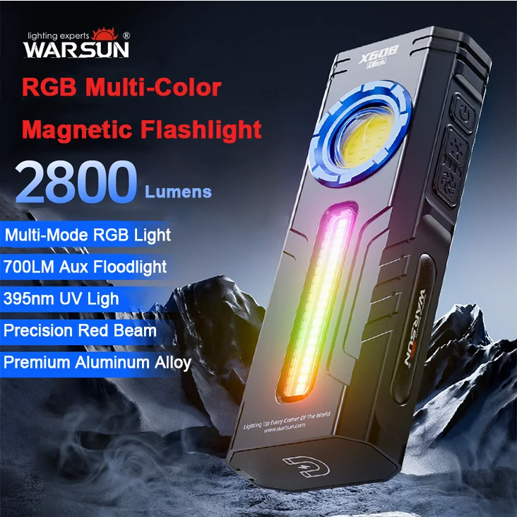 Warsun X608 Flashlight Ultra Bright Rechargeable Torch Multi-functional Portable Home Work Light Outdoor Long Range Campin