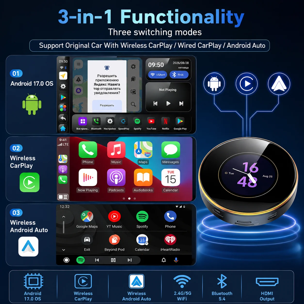 CarRocket CarPlay Ai Box Touchscreen Wireless Carplay Android Auto SM6350 8+128GB Android 17.0 For Benz A B C GLC GLS GLE Class