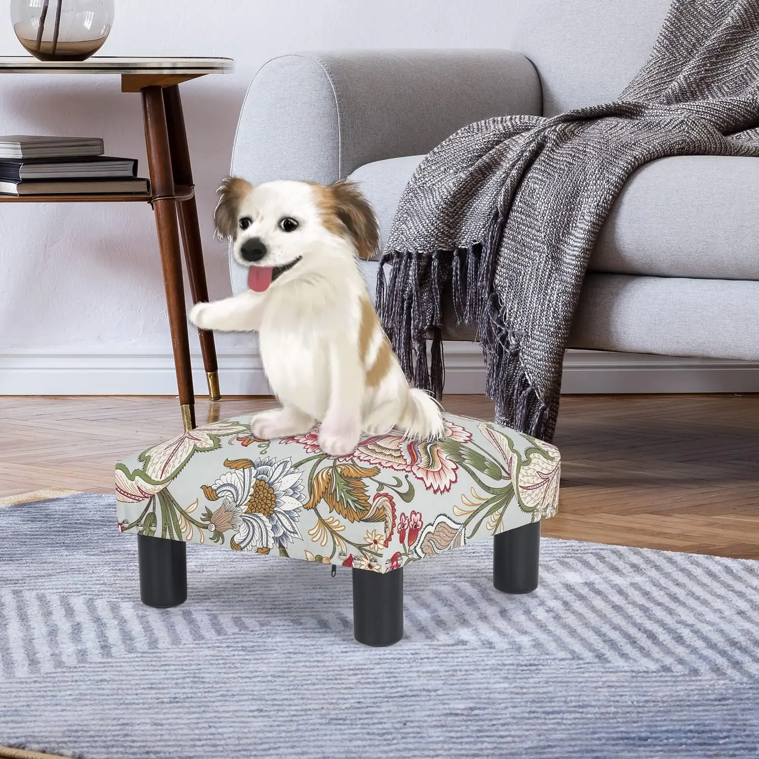 Footstool estofado e otomanos, pequeno descanso para pés para camas altas, leve e portátil, 15 polegadas