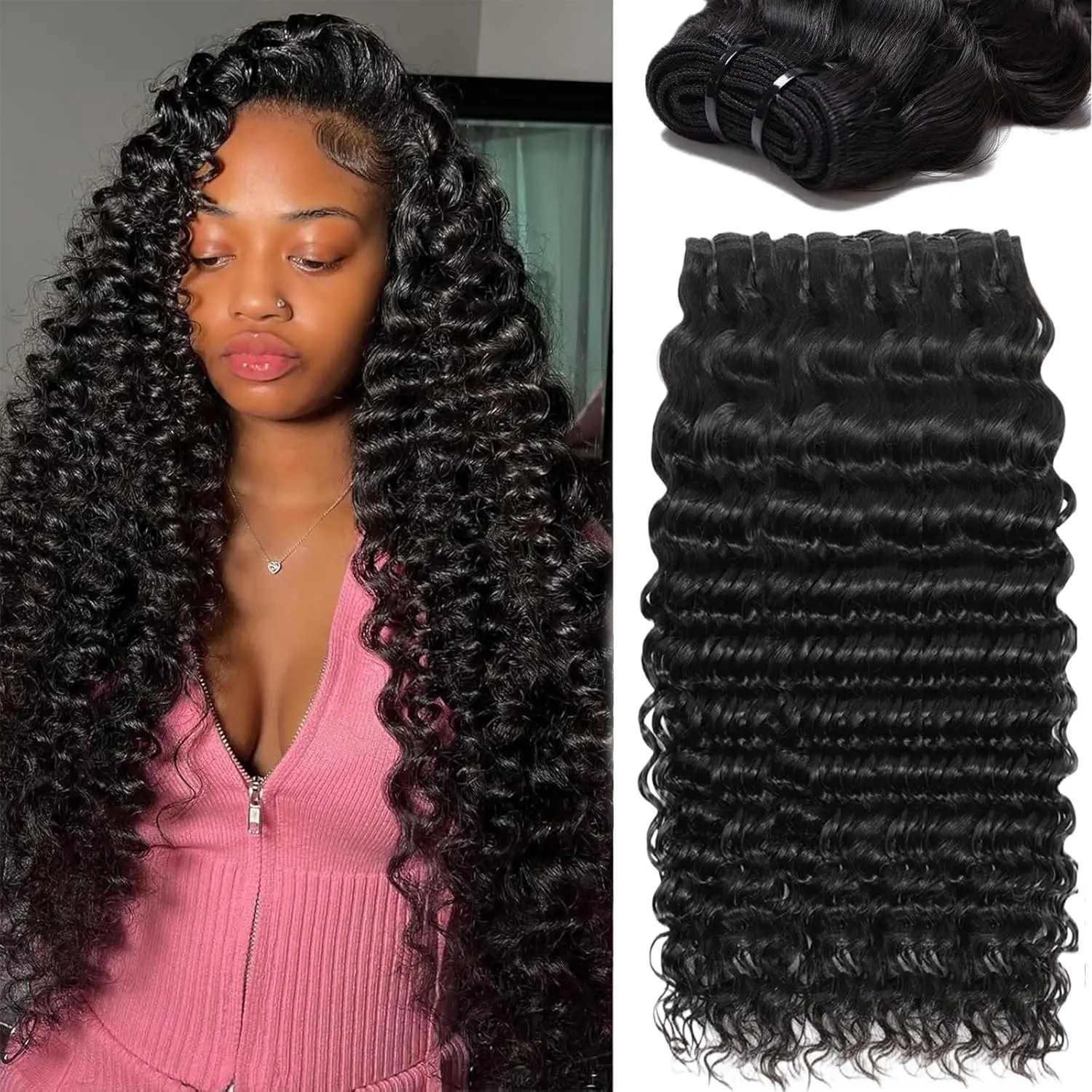 

28, 30, 32, длинные дюймовые пучки человеческих волос с глубокими волнами, вьетнамское необработанное плетение волос, натуральный цвет, 100% необработанные глубокие вьющиеся волосы