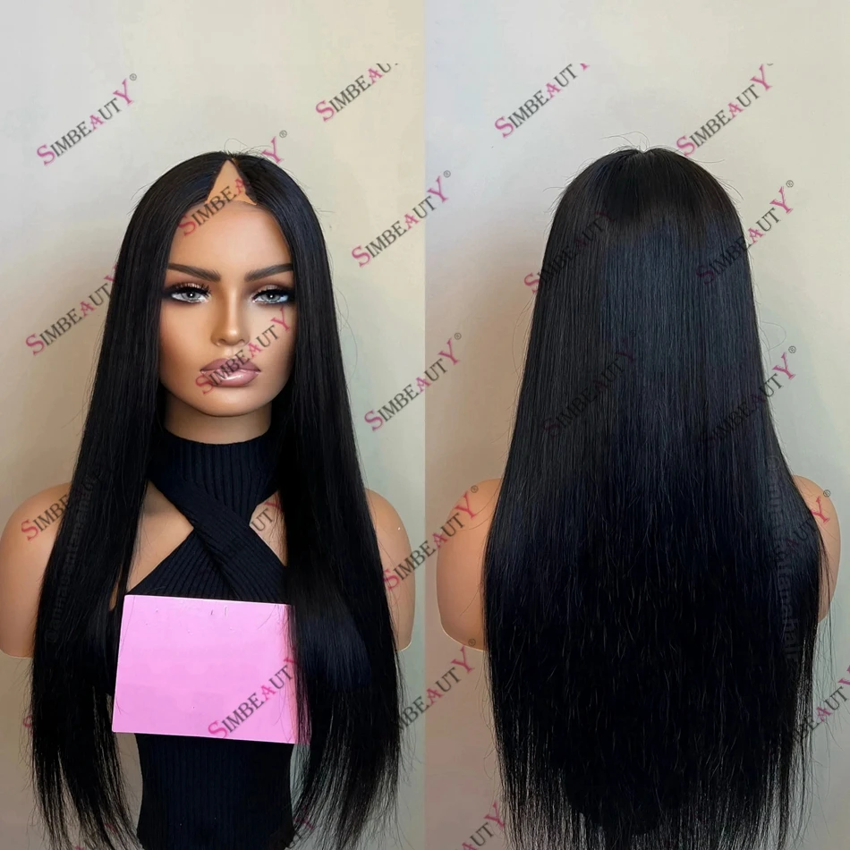 Silky Straight Jet Black Human Hair U Part Wig Easy Install 1x4 V Part Wig for Black Women 250% Density Remy Brazilian