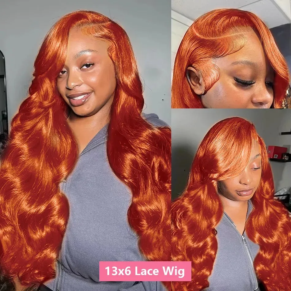 Perruque Lace Front Wig Body Wave Naturelle, Cheveux Humains, Orange, 13x6, Couleur #350, Pre-Plucked, Naissance des Cheveux Naturelle, 30 Pouces, Vidéo, pour Femme