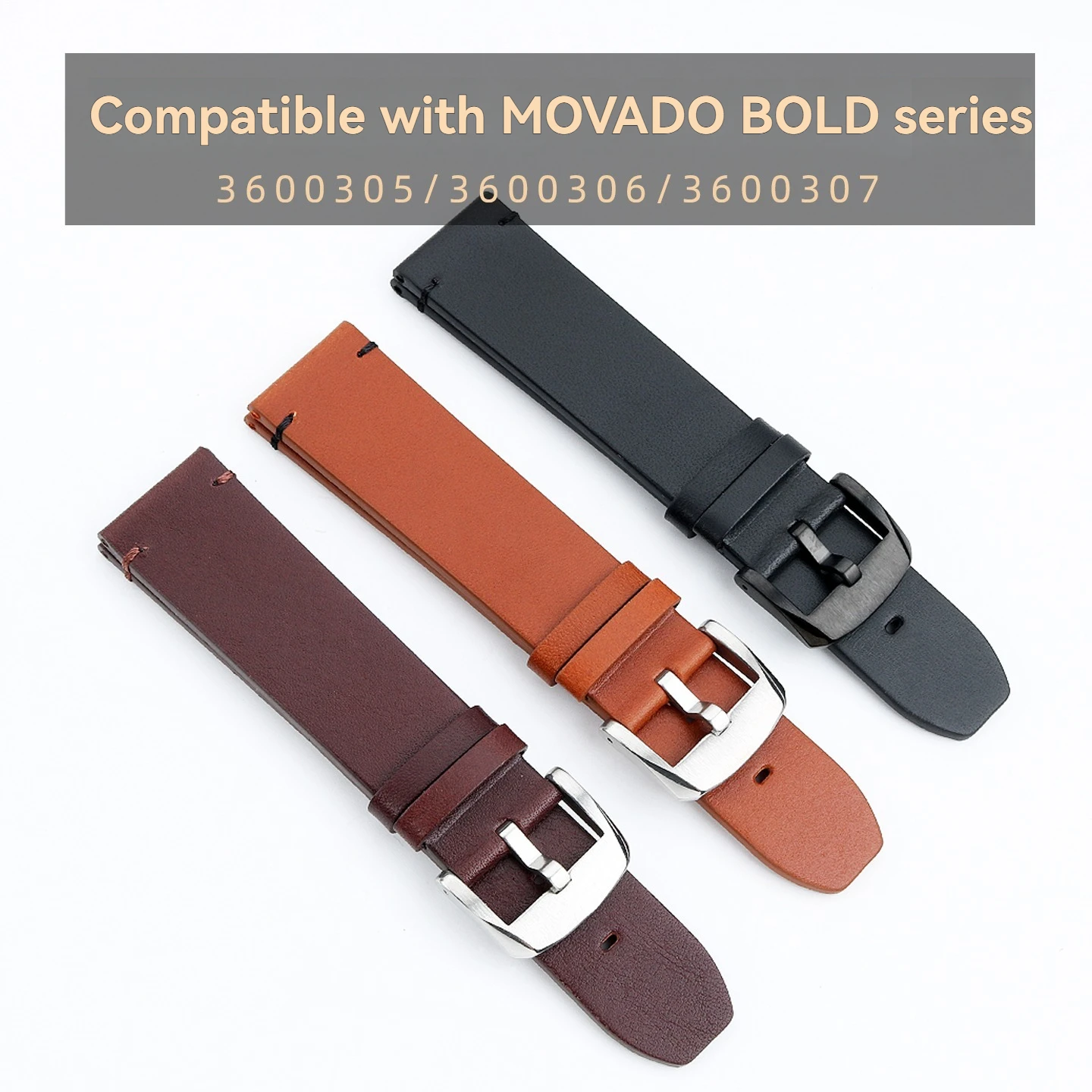 Universal 22mm Head Layer Calf Watch Chain For Movado BOLD Series 3600305/3600306/3600307 Genuine Leather Watch Strap