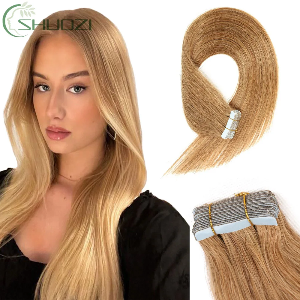 Strawberry Blonde Tape In Real Human Hair Straight Tape In Hair Extensions Human Hair Seamless Skin Weft Tape in Hair Extensions