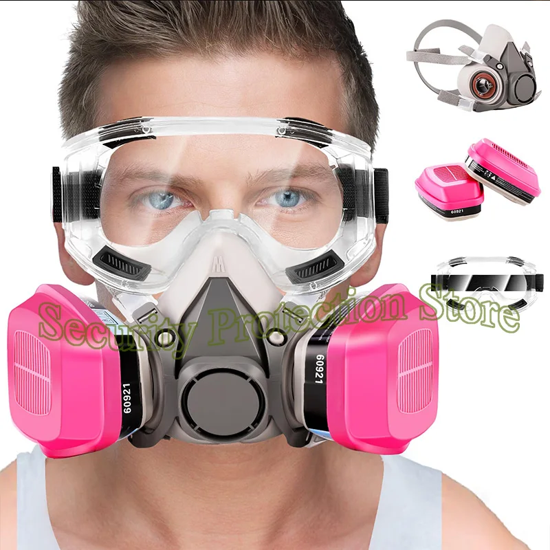 6200 Respirator Mask for Chemicals With 60921 Filters & Goggles for Paint Epoxy Resin Dustproof Woodworking Organic Vapor