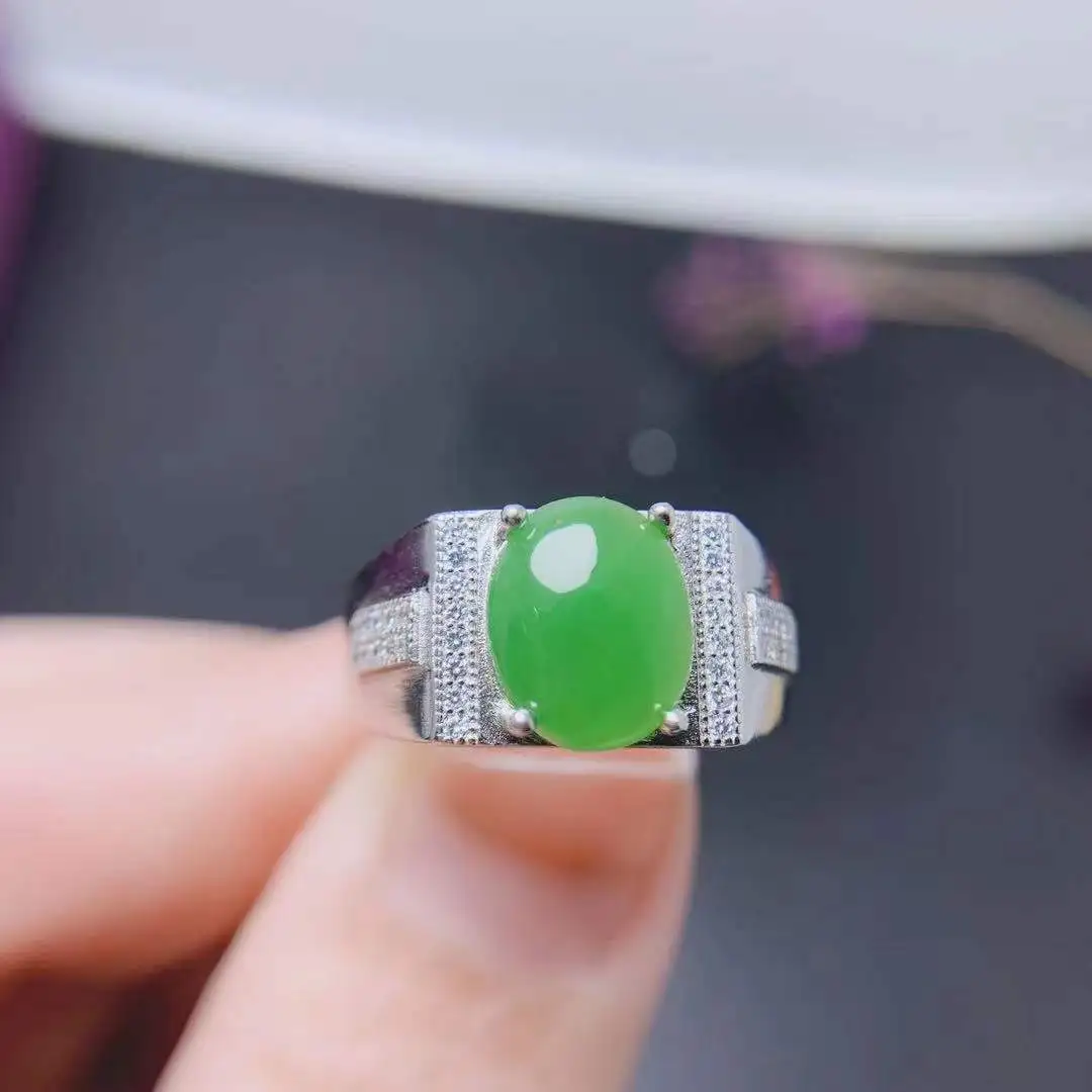 KJJEAXCMY Boutique Jewelry 925 sterling silver men's and women's natural jade rings European and American birthday and wedding