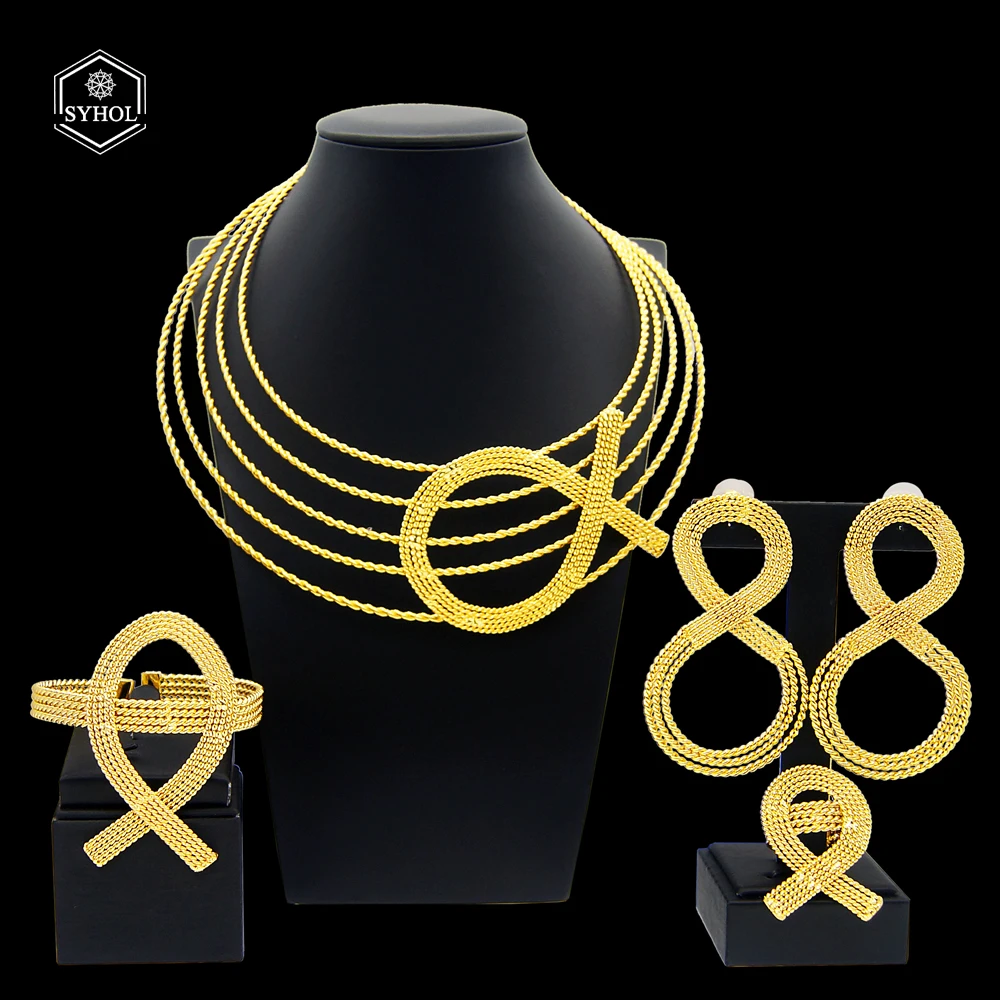 syhol brincos grandes artesanais banhados a ouro dubai colar surround simples conjunto de joias estilo minimalista 24 originais fashion 01