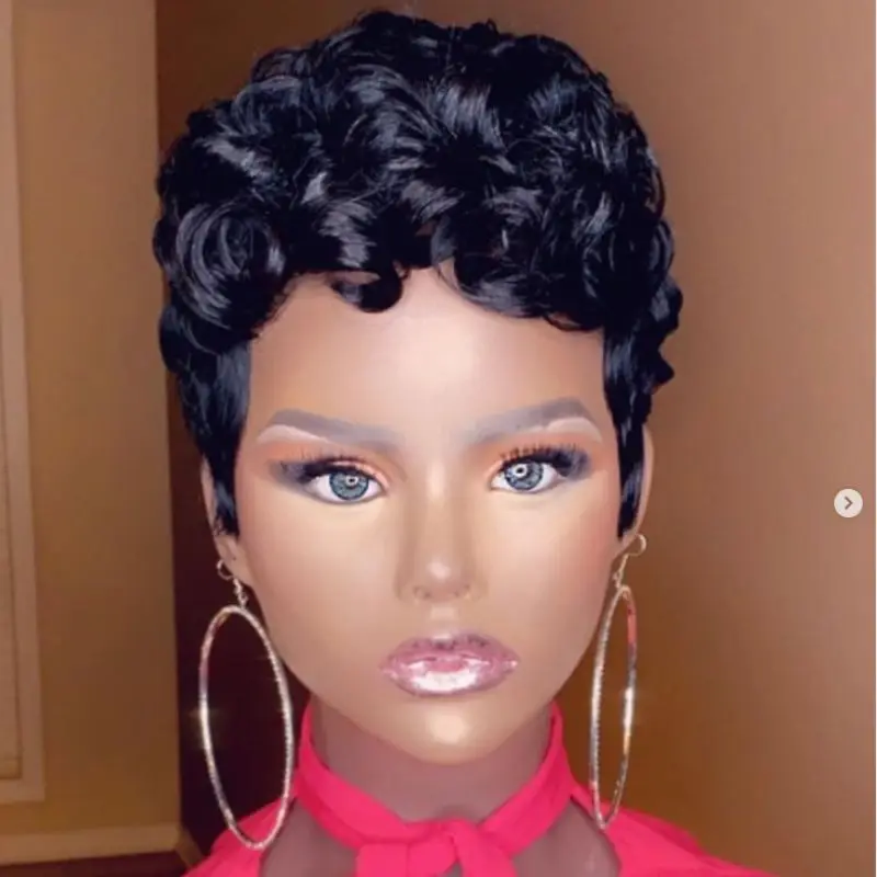 WIGERA Synthetic Cheap Black Short Curly Cute HairStyles Finger Waves Elegant Charming Wig For Summer Pretty Designs For Women