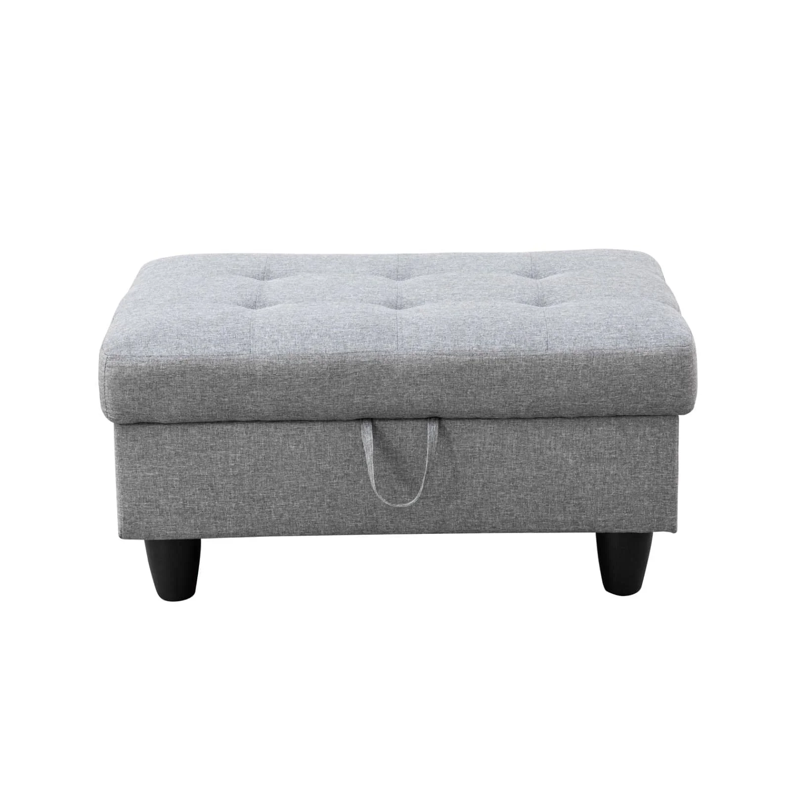 Modern Grey Multipurpose Storage Ottoman - Clean Design Upholstered Footrest Stool with Dual-Layer Spring Cushion & Solid Wood Frame for Modular Sofa Sets