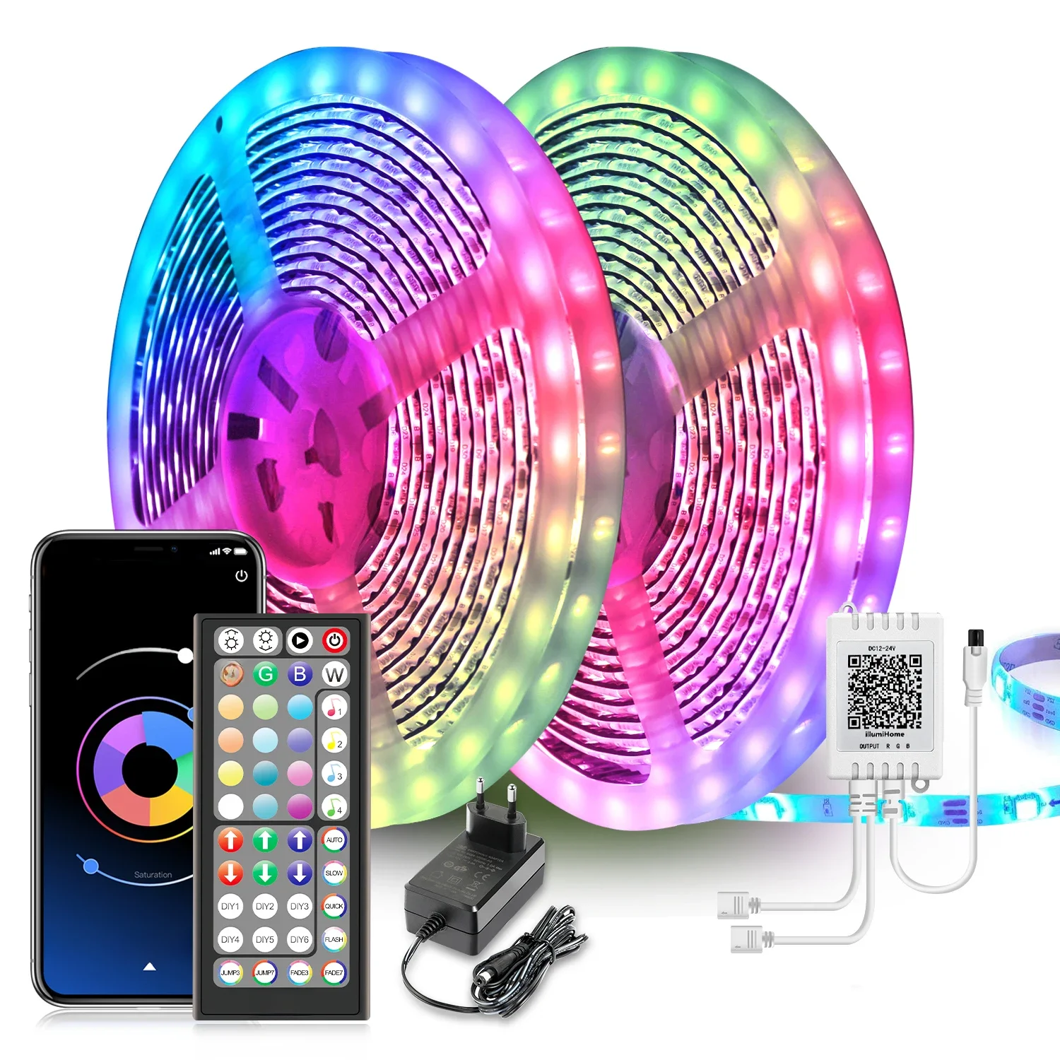 Ruban Led 18LEDS/M, Led Chambre Bluetooth, Bande Led Contrôlé par Télécommande APP et 44 Touches Télécommande, Synchroniser Avec Rythme de Musique/Fonction de Minuterie [Classe énergétique A]