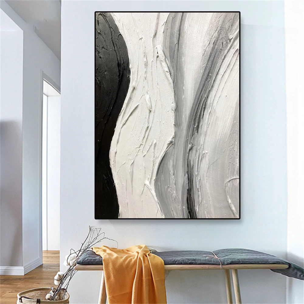 Black and White Abstract Canvas Painting Poster Vintage Minimalist Beige Design Print Modern Wall Artwork Decor for Home Room