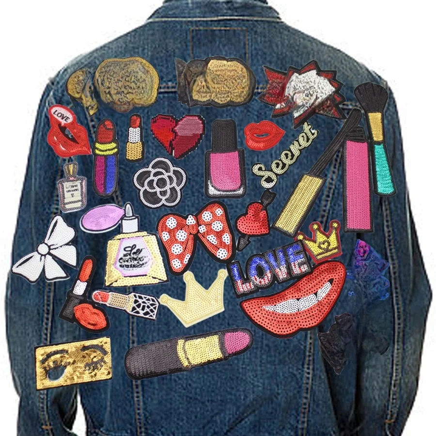 Patchs de parfum transfert pour vêtements sacs à dos veste fer-pon point Application de couture adhésif thermoadhésif paillettes Applique