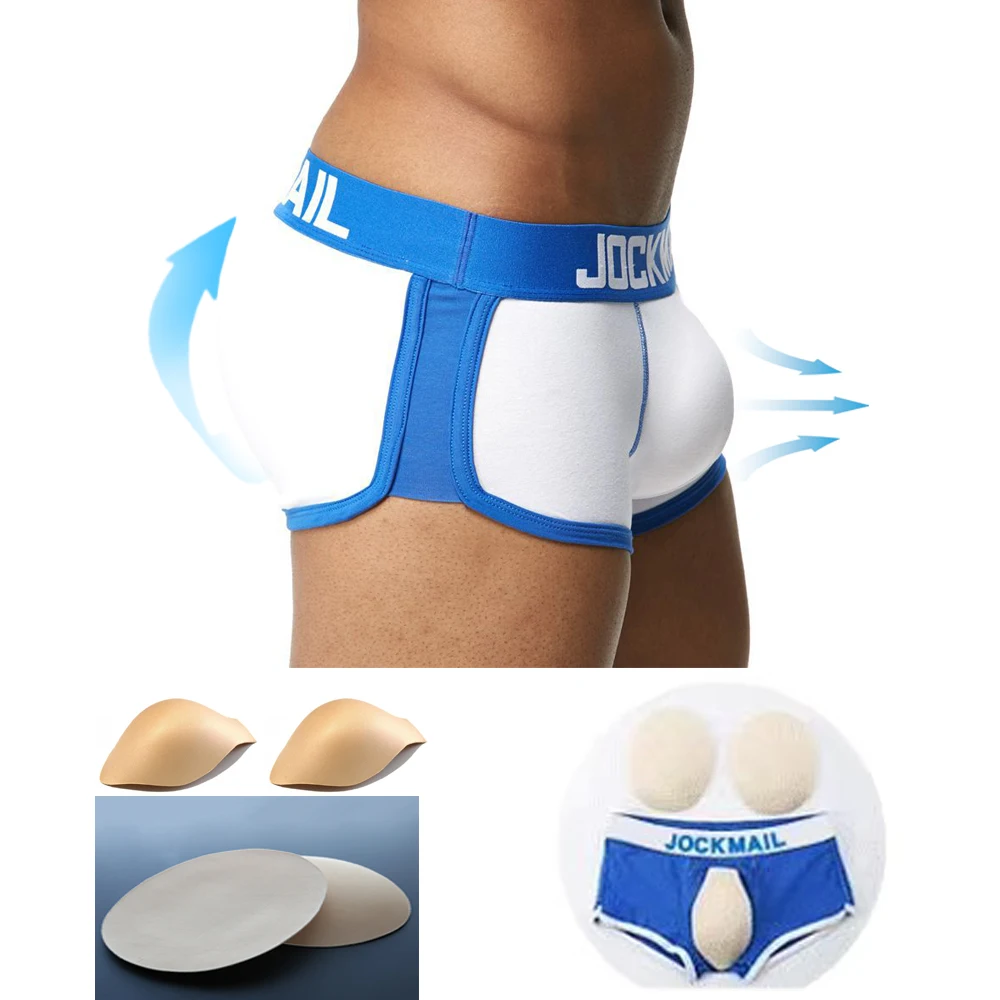 JOCKMAIL Padded mens underwear boxers Trunks with sexy gay penis pouch bulge enhancing Front + back Double removable push up cup