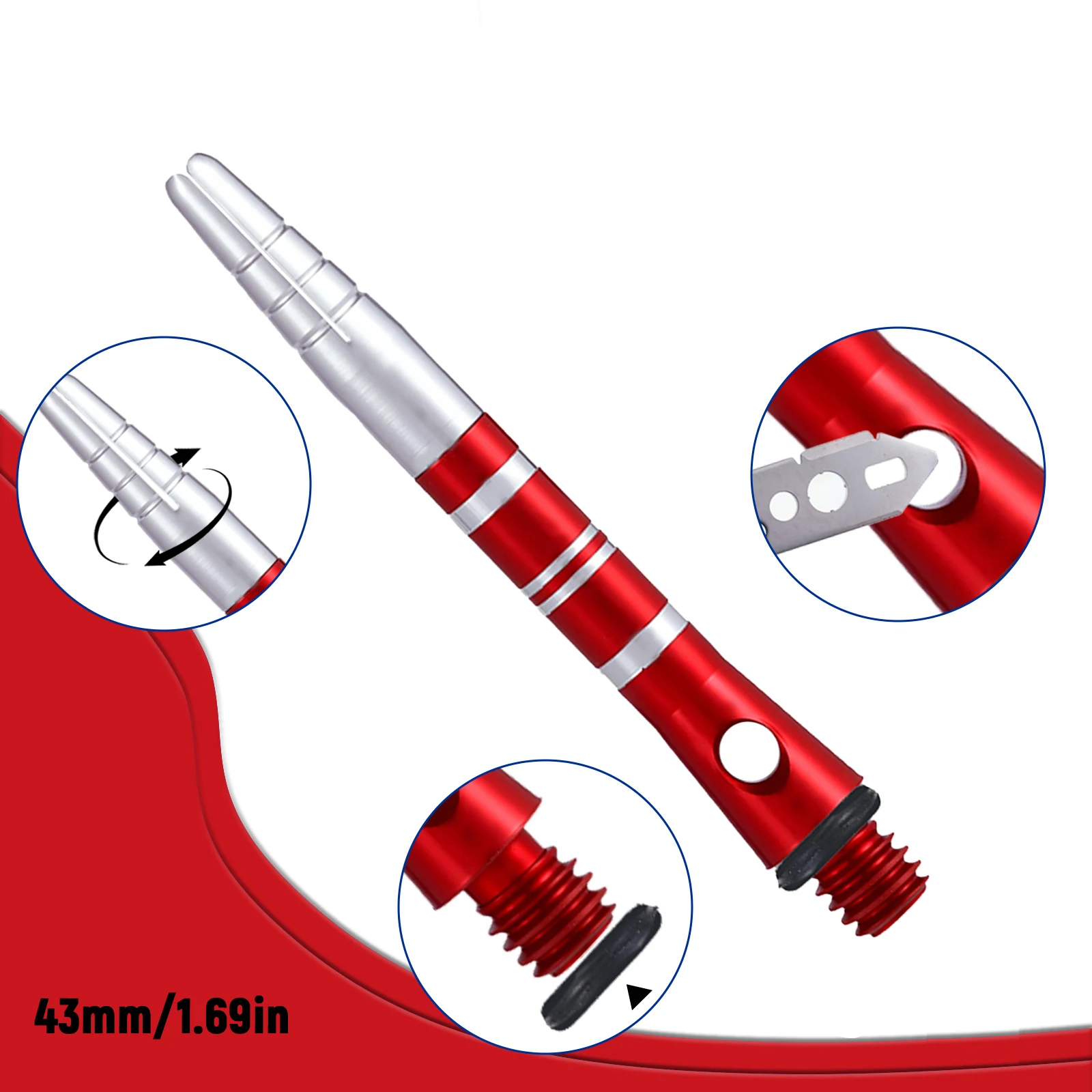Huanqu 3-Piece Set 43mm Rotatable Aluminum Dart Shafts - 360 °   Rotating Design, Multiple Color Options (Red/Blue/Black) for Precise Throwing, Durable Lightweight Construction, Holiday Gift for Halloween and Christmas.