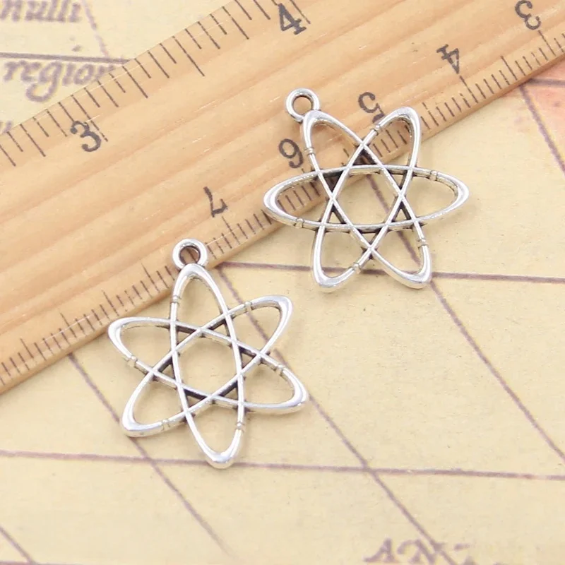 20szt Charms Science Atomic Diagram 25x20mm Tybetański Srebrny Kolor Wisiorki Antyczna Biżuteria DIY Ręcznie robione Rzemiosło — zdjęcie 2