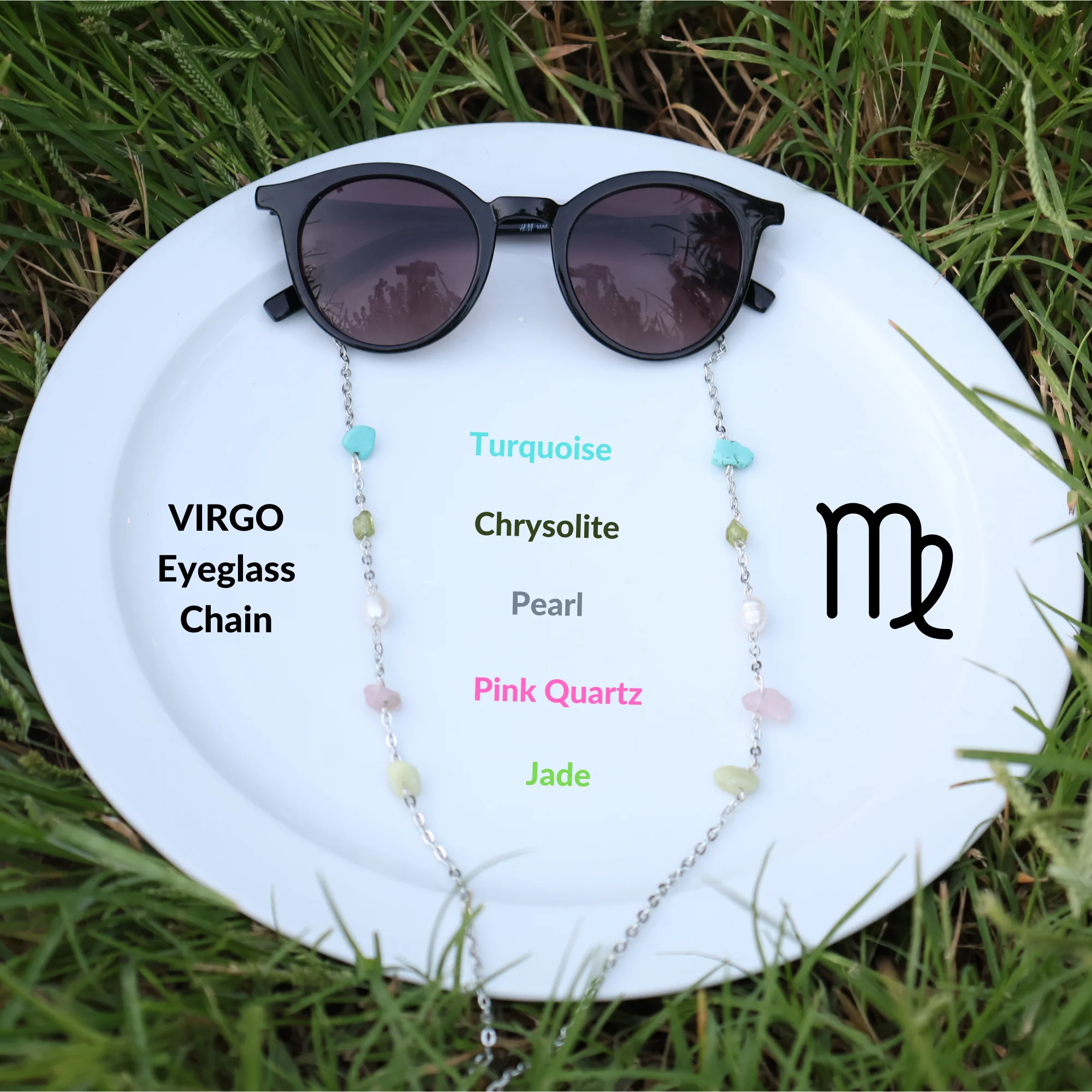 Sunglasses Chains, Virgo glasses chain, Zodiac eyeglass lanyard, face mask holder chain, eyeglass holder with gemstones