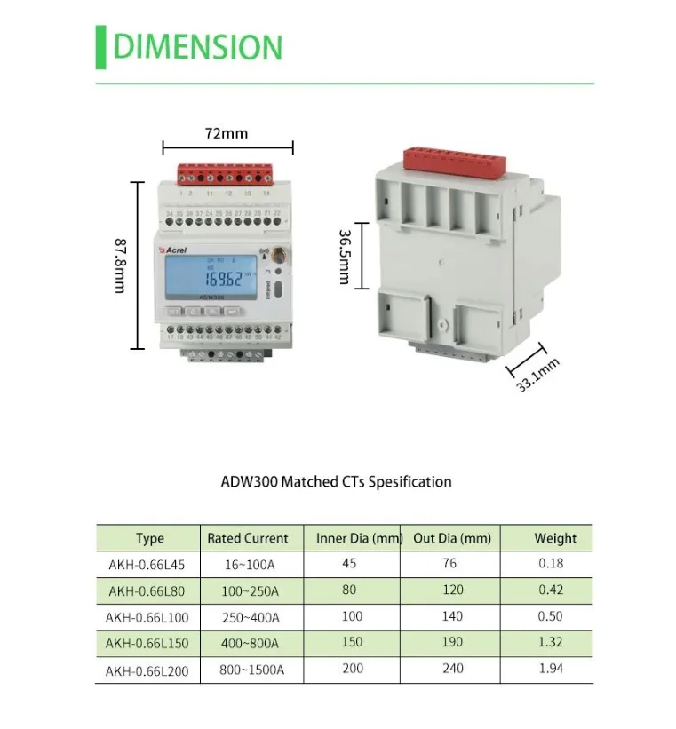 Acrel ADW300 electrical instruments digital three phase WIFI / 4G Smart energy meters Power transformer energy meters