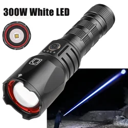 High-power 300W 3000m Shot LED Rechargeable Flashlight Lamp XHP160 Beads Portable Torch 5 Lighting Modes Zoomable Camping Light