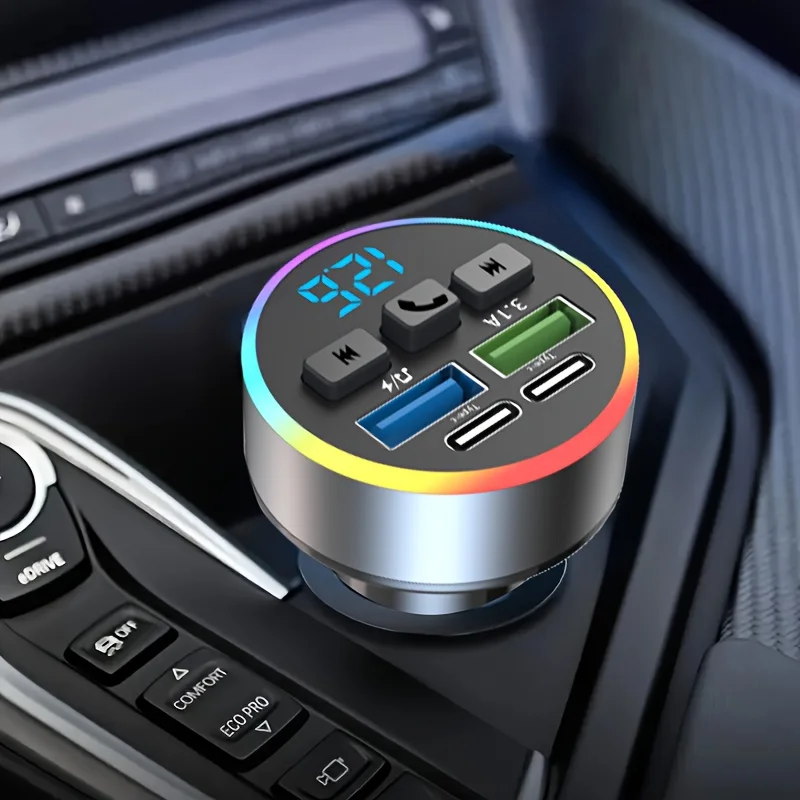 Kabelloser Auto-FM-Transmitter Typ-C Dual-USB Ambient-Player MP3 Auto-Ladegerät Farbiges Ambient-Licht Freisprecheinrichtung Auto-Zubehör
