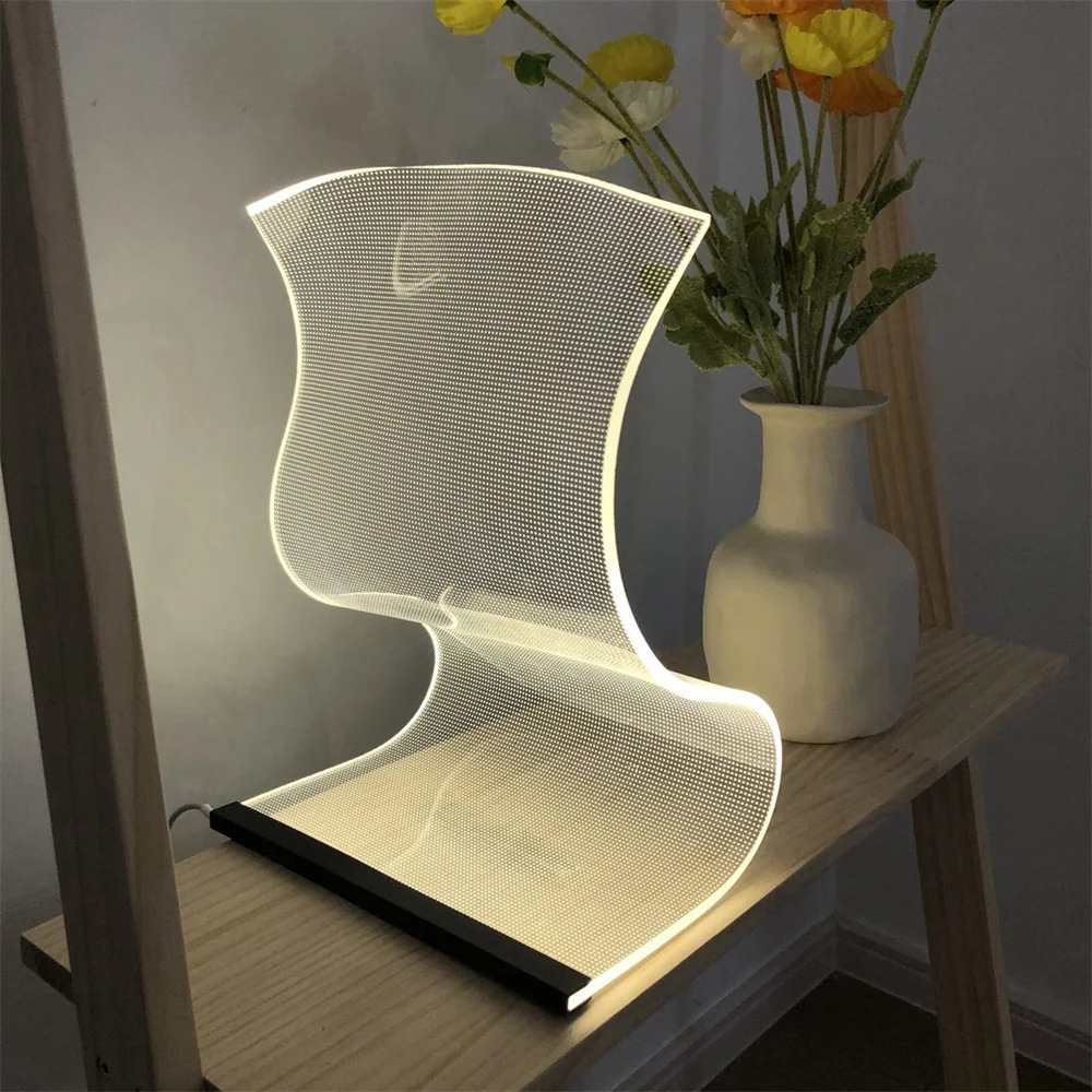 

Scroll Abstraction Lamp Nordic Bedside Table USB Bedside Lamp 3/7 Colors Switch Atmosphere Mood Light Decoration Home Bedroom