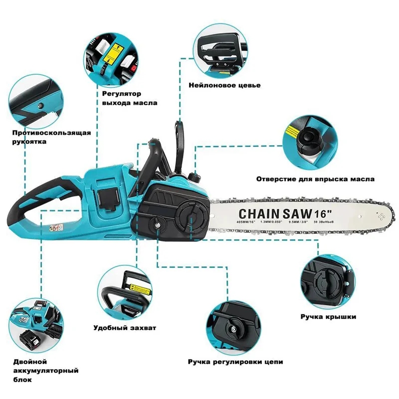 16-Zoll Bürstenlose Elektrische Kettensäge 3500W Kabellose Akku-Astsäge Holzbearbeitungs-Elektrowerkzeug Handgehaltener Gartenschneider mit 2 Stück 21V Akkus – Detail 6