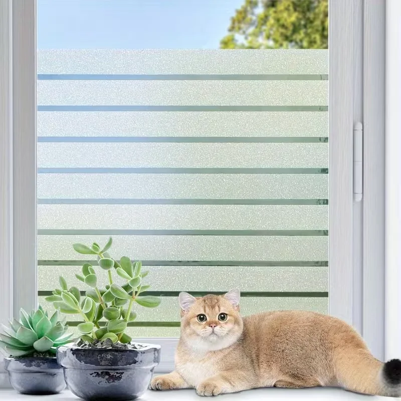 1pc Matte Stripe Window Film, Frosted Privacy Glass Sticker, No Glue Static Cling Window Covering for Bathroom Office Home