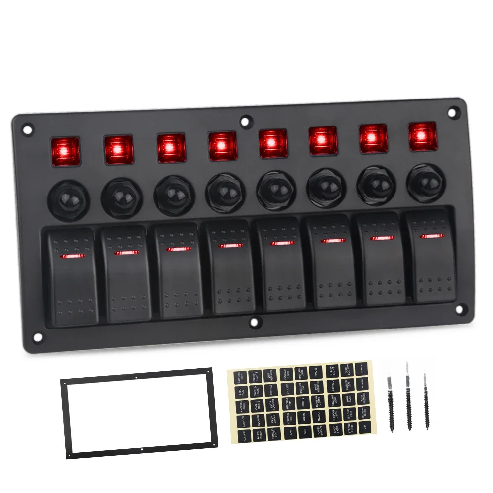 8 Gang Marine Boot Tuimelschakelaar Paneel Met Stroomonderbrekers LED Schakelpaneel 12 V 24 V voor Boot RV Camper Truck Accessoires - afbeelding 2