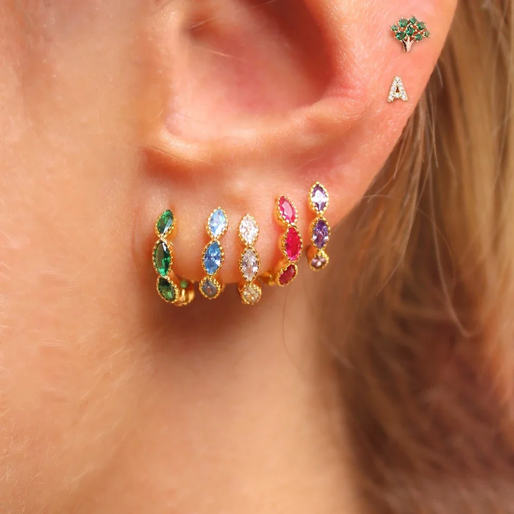 Moda Multicolor CZ cyrkon małe kolczyki koła dla kobiet miedź geometria koło klamra do uszu Piercing biżuteria Hot 2022 — zdjęcie 2