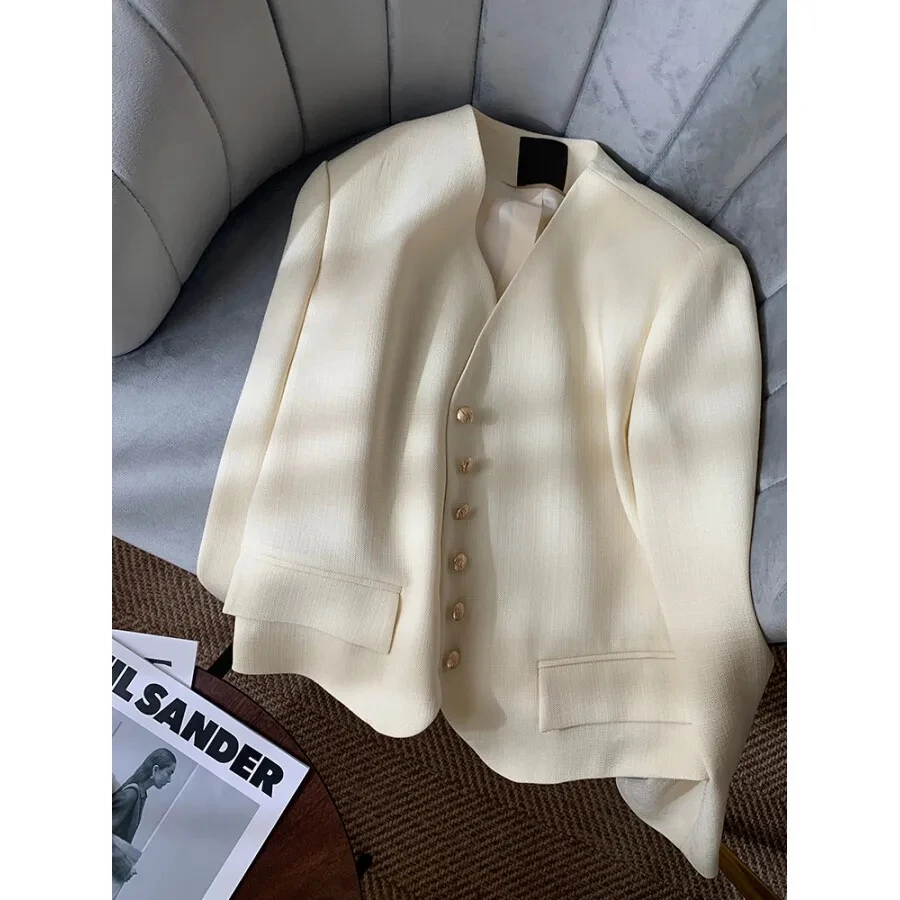 2024 New Suit Coat Women\'s Classic Retro Style Short Spring Autumn Blazers V-Neck