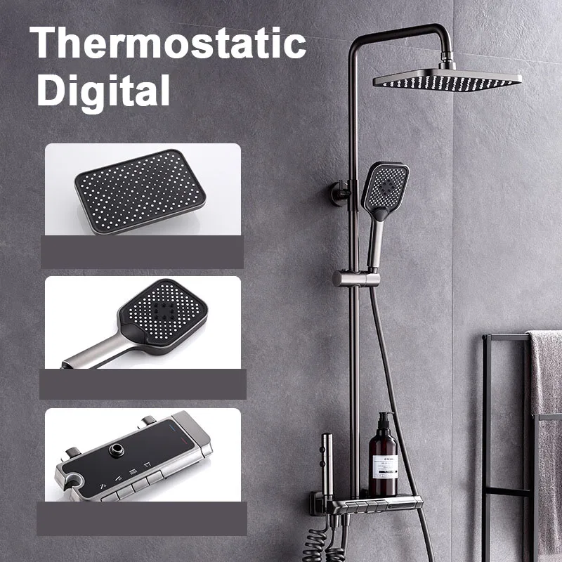 

Bathroom Brushed Suit Shower Piano keys Shower Set Aircraft Carriers Hot and Cold Water Outlet Massage Temperature Bedroom