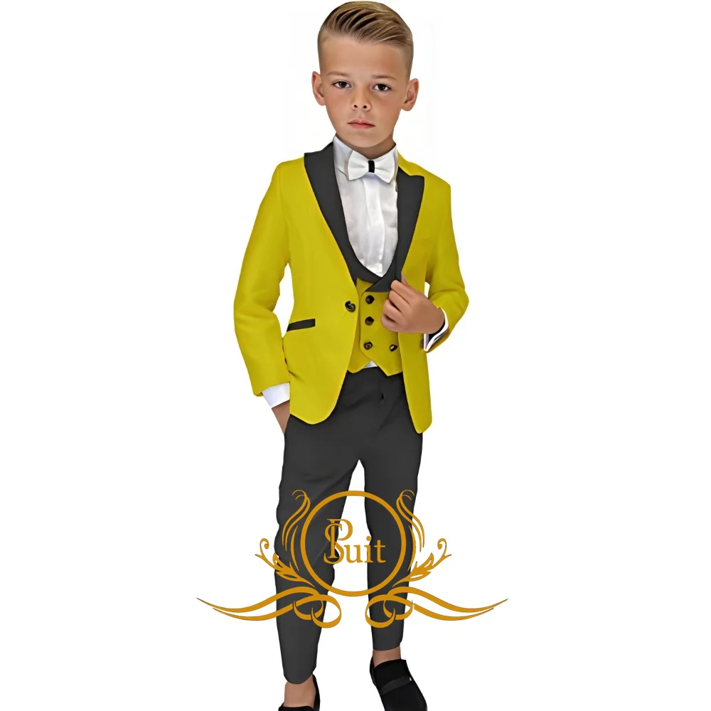 Kids Blazer Pants Vest 3 Piece Set Party Wedding Boys Tuxedo 2-16 Years Old Festival Formal Blazer