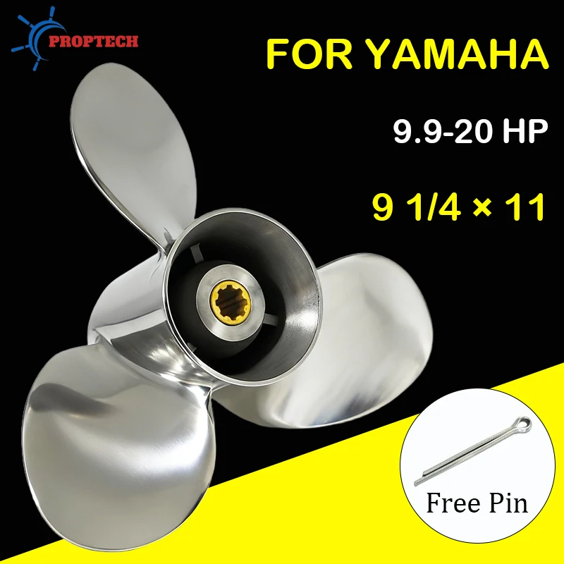 

Гребной винт для подвесных моторов Yamaha 9.9 л.с., 15 л.с., 20 л.с., 9 1/4X11-J, нержавеющая сталь, 8 шлицов, запчасть для морских двигателей, 63V-45943-00-EL