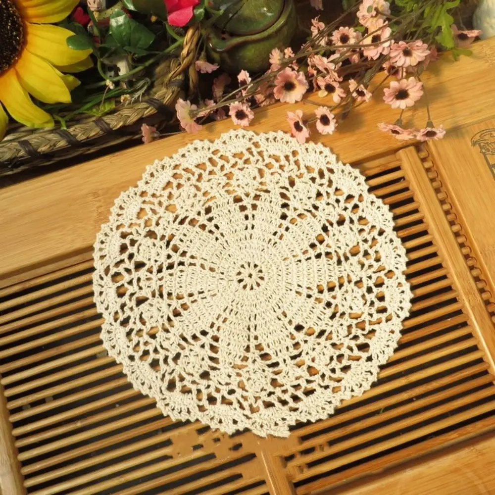 

9 Inches Round Lace Doilies Handmade Crochet Table Placemats White Beige Color Table Setting Decors Boho Soft Washable Napkins