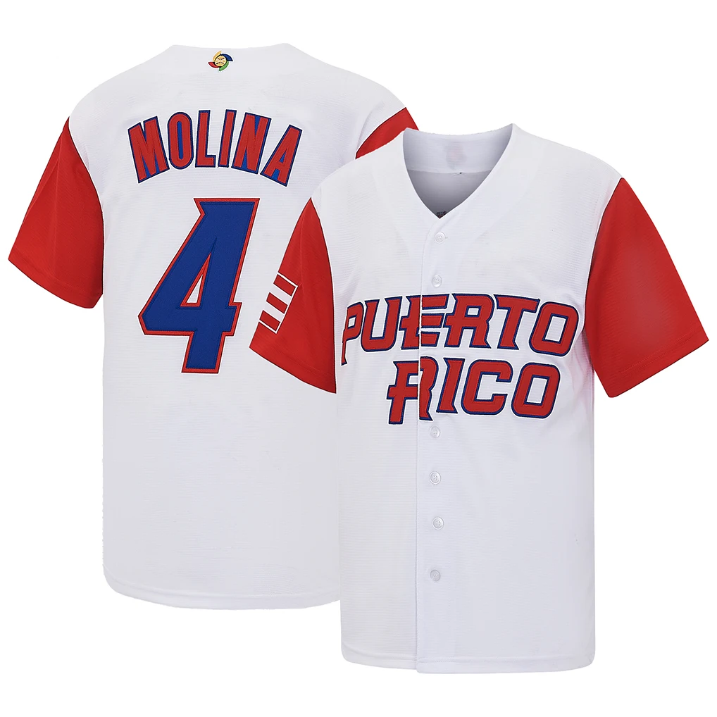 Men's #4 Yadier Molina Puerto Rico Legendary Catcher Baseball Jersey,Letter Embroidery World Baseball Classic Apparel,Game Day Gift